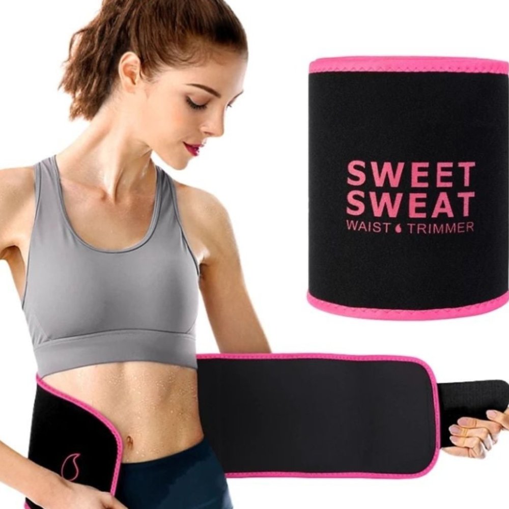 SALE🥳Sweet Sweat Waist Trimmer - Black/Pink | Premium Waist Trainer Sauna Belt